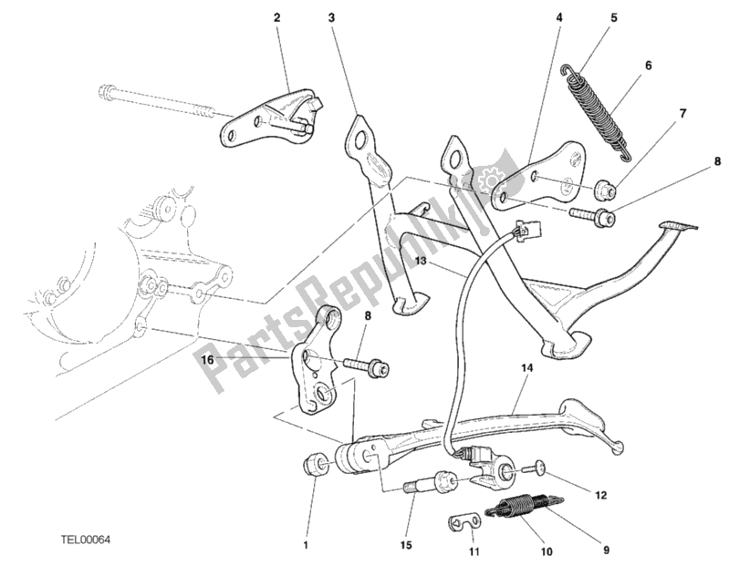 Alle onderdelen voor de Zij Stand van de Ducati Sport ST3 S ABS 1000 2007